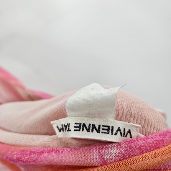 Vintage y2k Vivienne Tam Halter Top Pink Orange Abstract Mesh Festival Size 2 - Picture 5 of 6